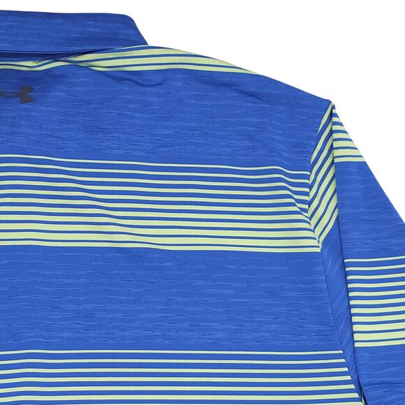 Under Armour Golf Polo Mens XL Blue Green Stripes Loose Fit Heatgear Performance - Picture 10 of 12